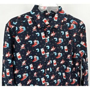 SIMON‎ BANKS SURFING SANTA BUTTON FRONT CHRISTMAS SHIRT Men's Size Medium Blue